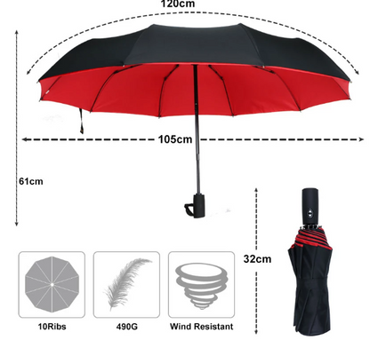 Compact Travel Umbrella with One-Handed Open/Close - Windproof, 4 Colors
