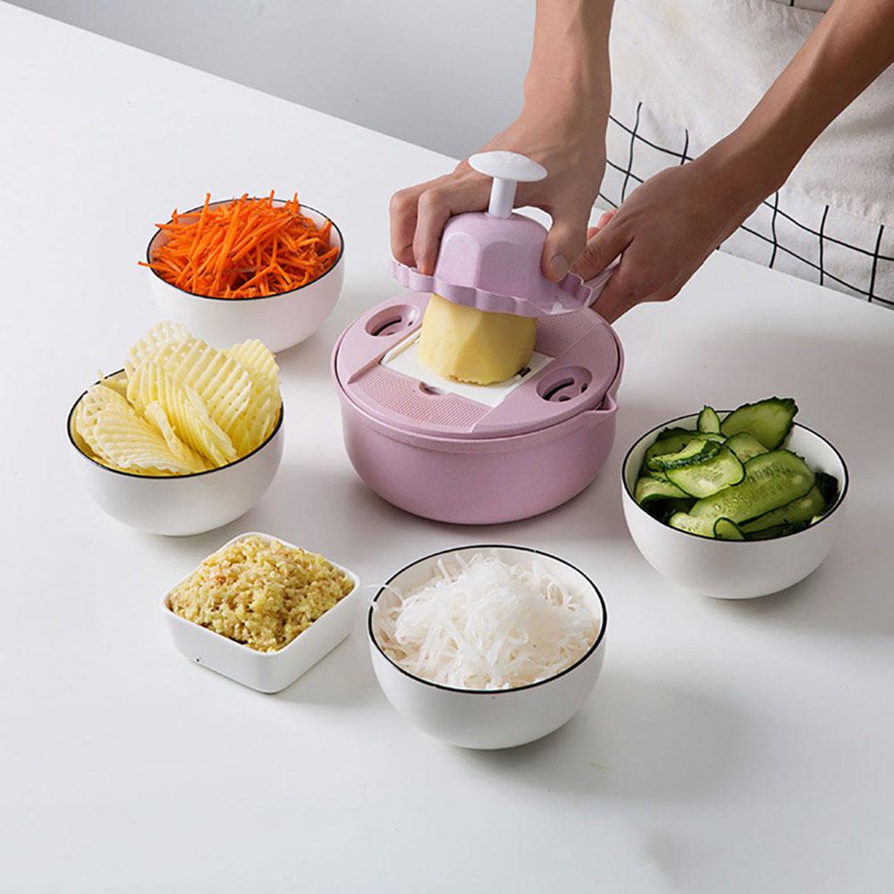 Multi-Function Vegetable Cutter with 4 Blades and Safety Grip