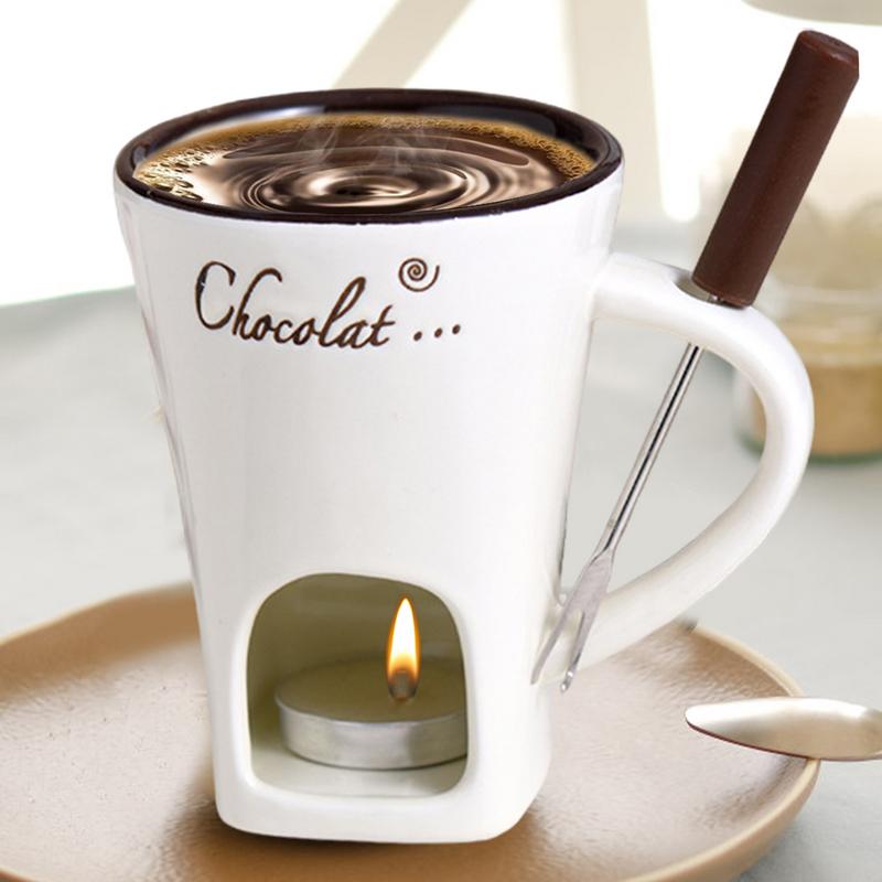Ceramic Fondue Set with Candle Holder & Stainless Steel Fork