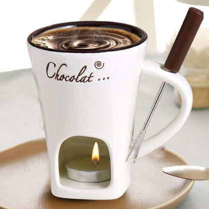 Ceramic Fondue Set with Candle Holder & Stainless Steel Fork