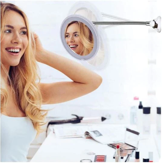 Precision Beauty Mirror with 14 LED Lights and Adjustable Arm