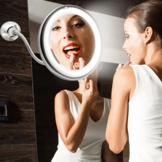 Precision Beauty Mirror with 14 LED Lights and Adjustable Arm