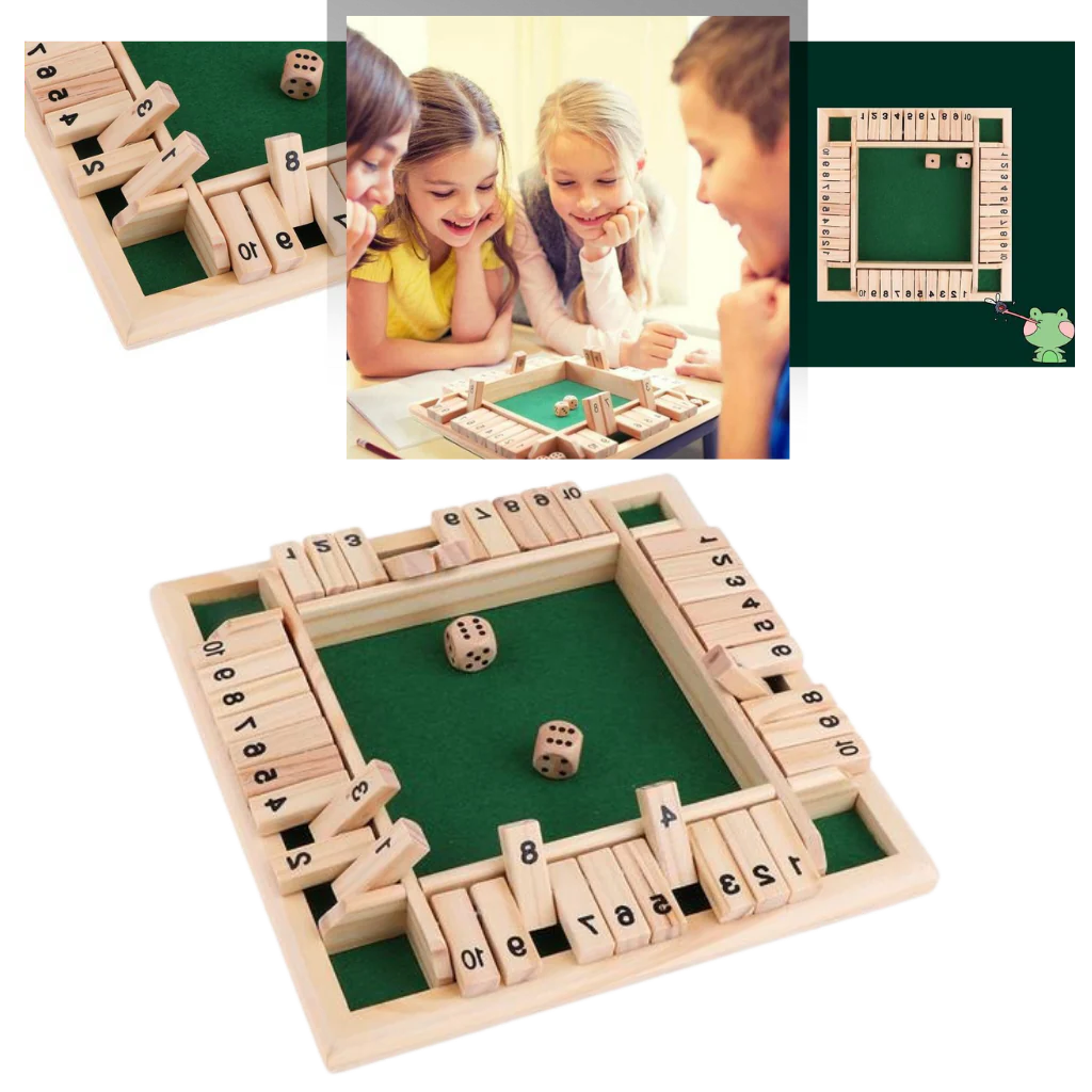 Shut the Box Game Set – Wooden Dice and Tiles for 2-4 Players, 11.7 Inch