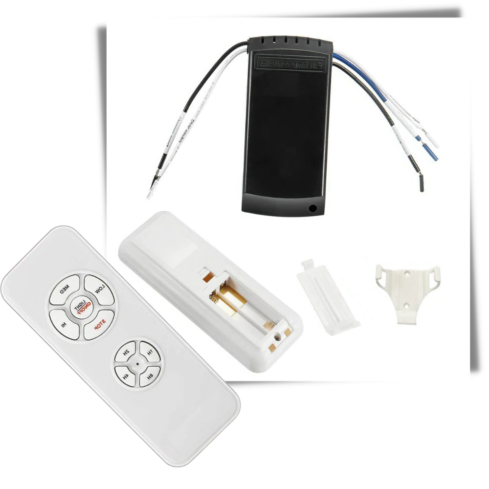 Ceiling Fan Remote Control System with Receiver and Wall Bracket - RF Speed and Light Controller for Fans and Lighting