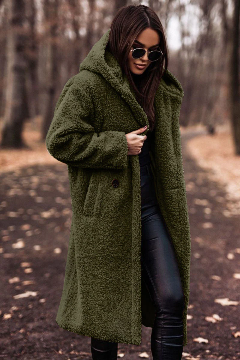 Lightweight Elegant Overcoat for Winter, Wool Blend with Faux Fur, S-XL, 9 Colors