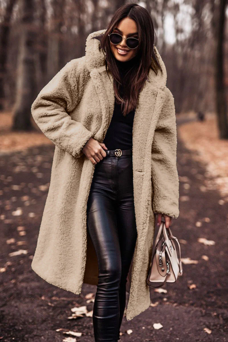 Lightweight Elegant Overcoat for Winter, Wool Blend with Faux Fur, S-XL, 9 Colors