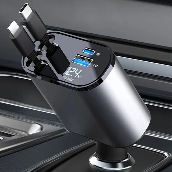Ultimate Car Charger with Dual Cables and Four Ports