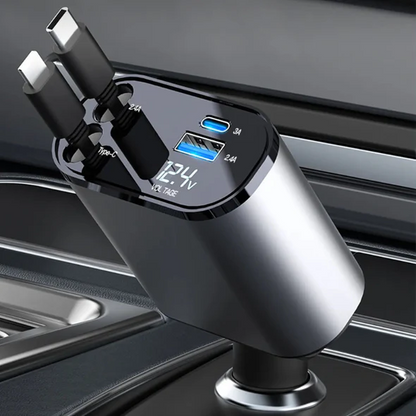 Ultimate Car Charger with Dual Cables and Four Ports