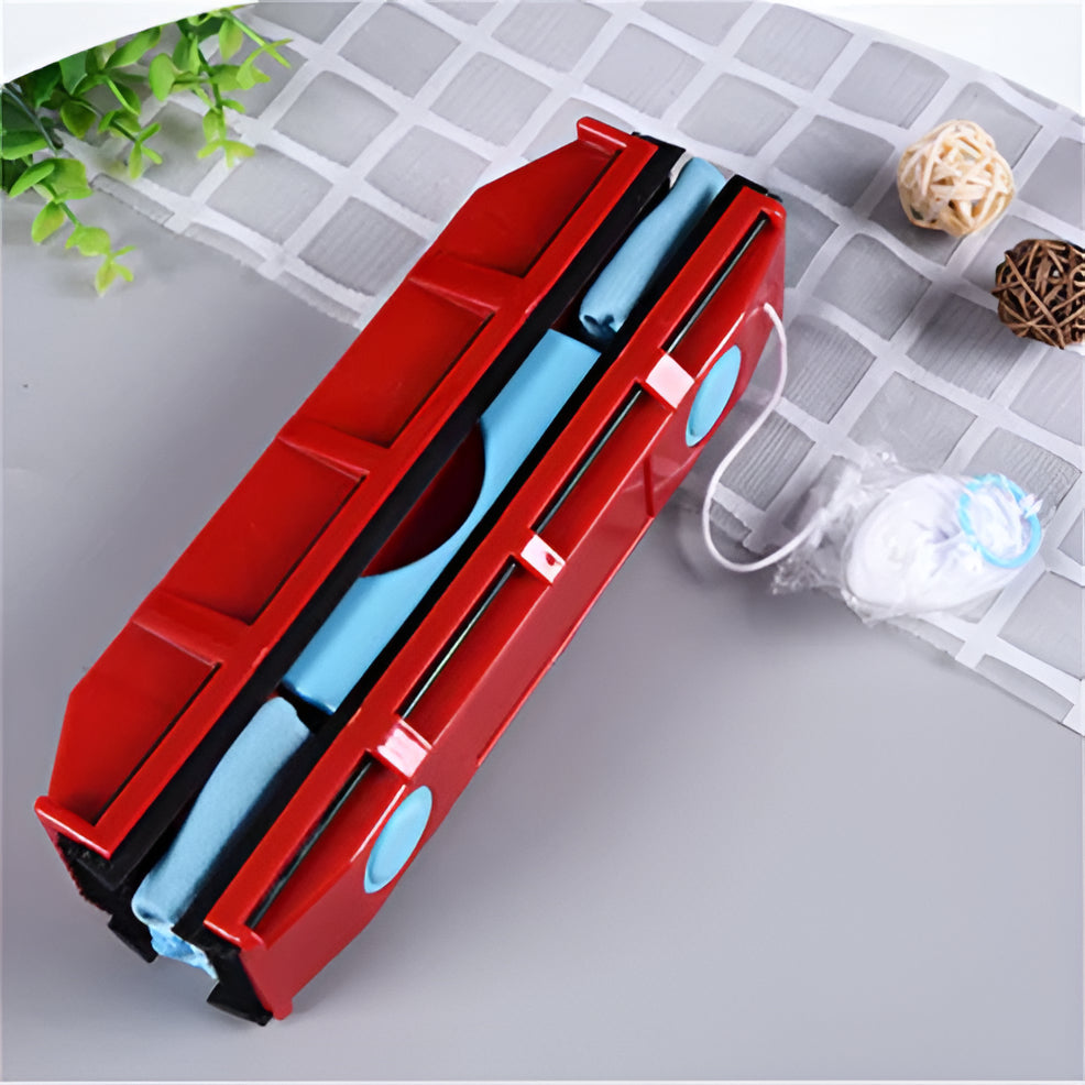 Dual-Sided Magnetic Glass Cleaner with Safety Cord and Grip