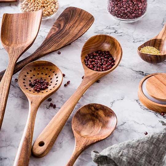 Eco-Conscious Teak Wood Cooking Utensil Collection