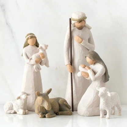 Rustic Handcrafted Nativity Scene with Six Unique Figurines