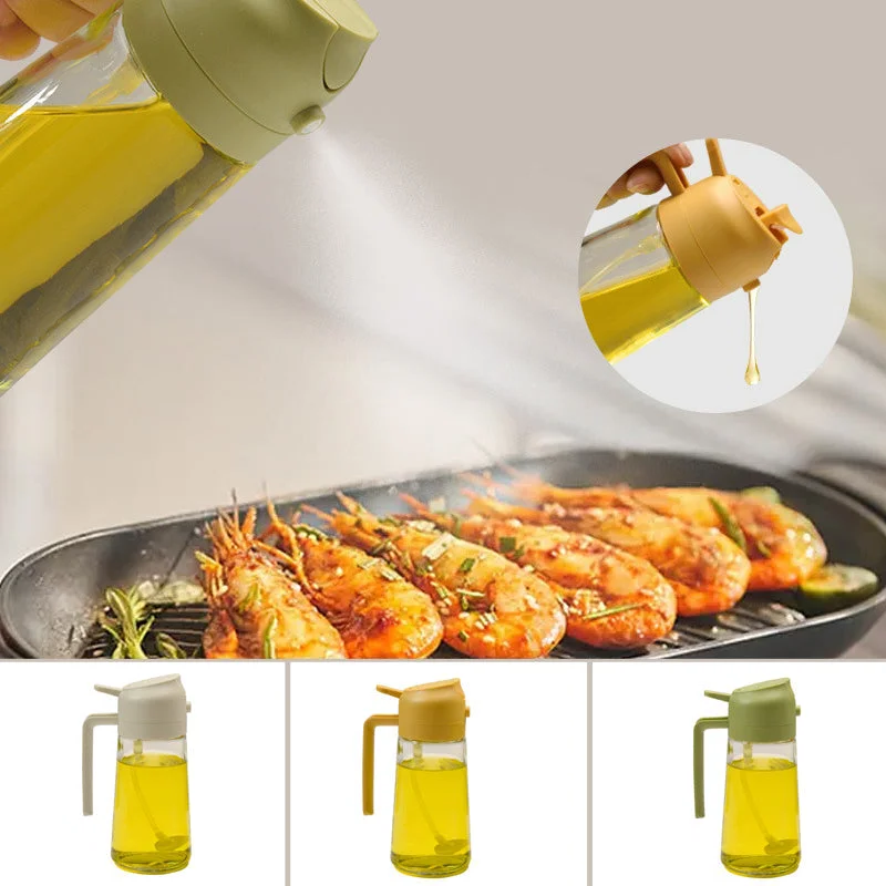 Precision Glass Oil Dispenser with Spray and Pour Features