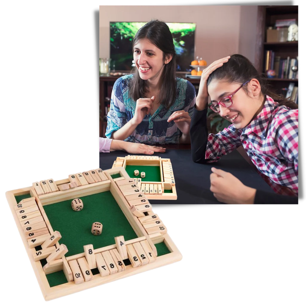 Shut the Box Game Set – Wooden Dice and Tiles for 2-4 Players, 11.7 Inch