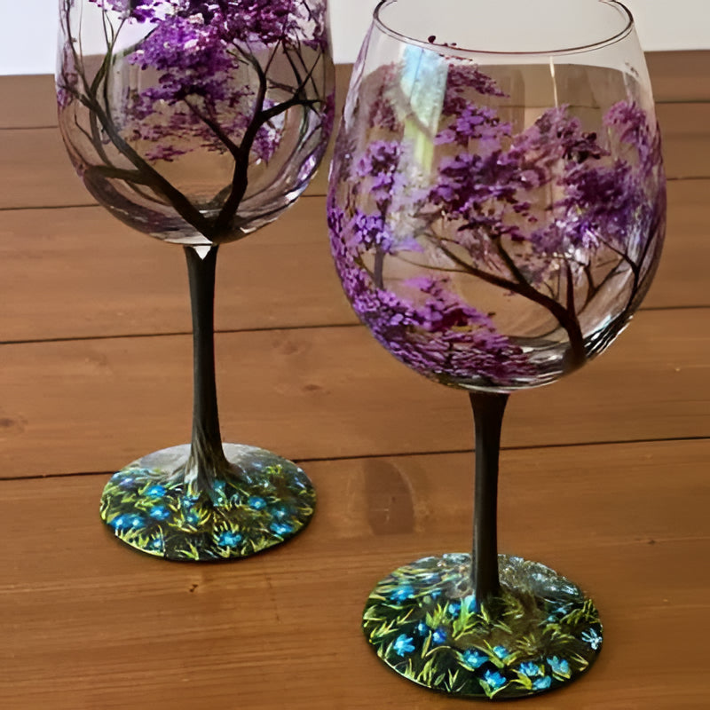 Artisan Seasonal Tree Wine Glasses – Dishwasher Safe Elegance