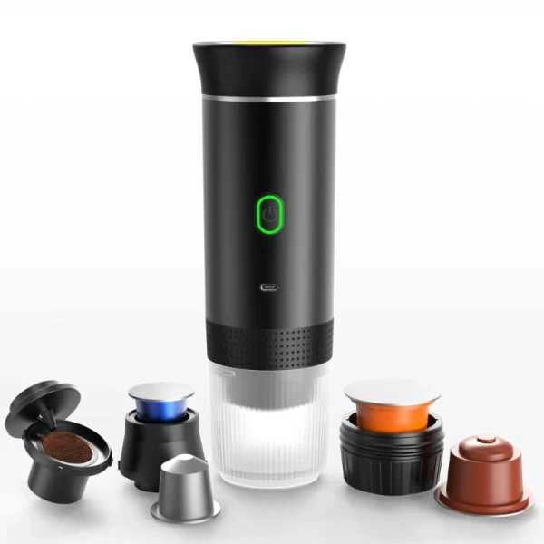 Travel Coffee Maker - Wireless 3-in-1 Espresso Machine for Capsules & Grounds, USB-C Rechargeable