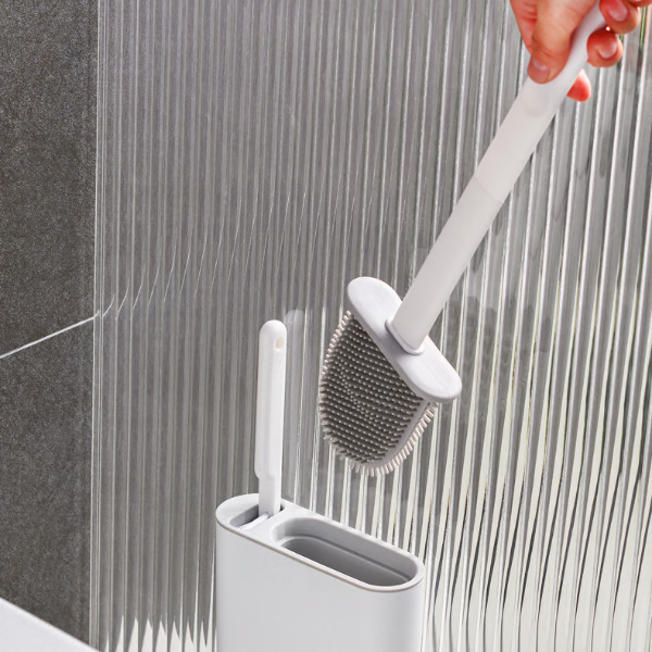 Space-Saving Bathroom Cleaning Set with Silicone Brush and Plunger Holder