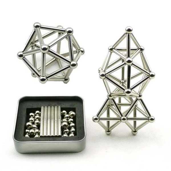 Creative Magnetic Construction Kit with Metal Storage Tin - 63 Pieces