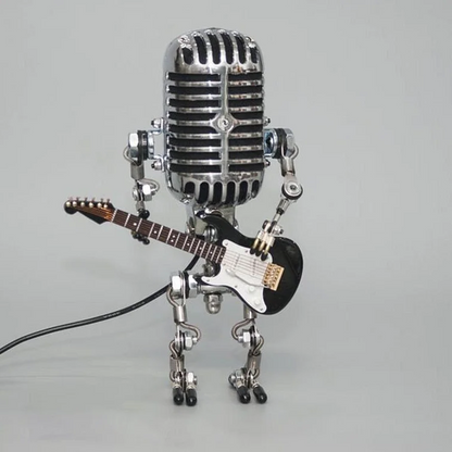 Retro Robot Lamp with Microphone and Guitar - Adjustable Desk Light for Music Room and Studio