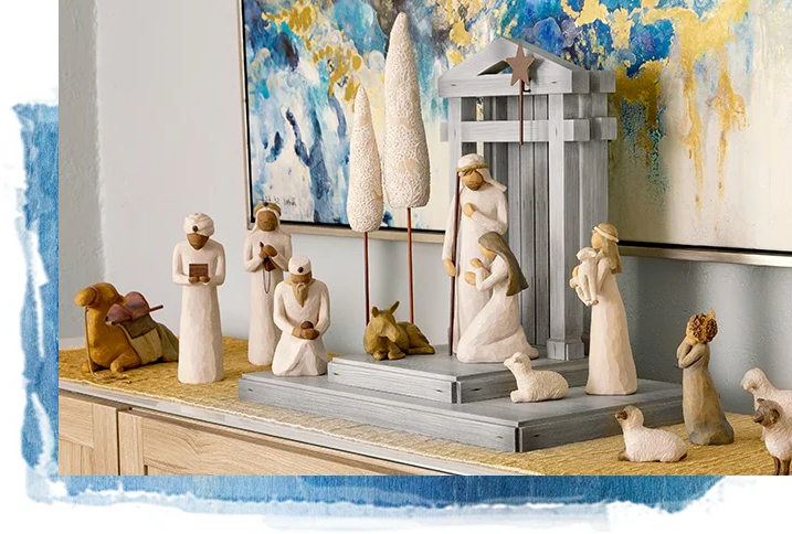 Rustic Handcrafted Nativity Scene with Six Unique Figurines