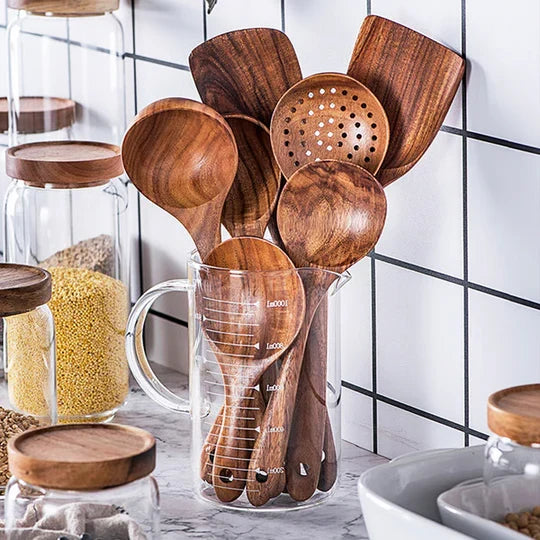 Eco-Conscious Teak Wood Cooking Utensil Collection