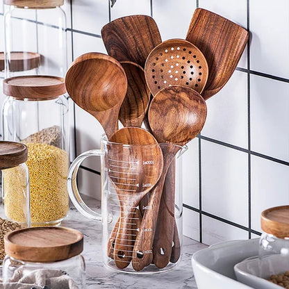 Eco-Conscious Teak Wood Cooking Utensil Collection