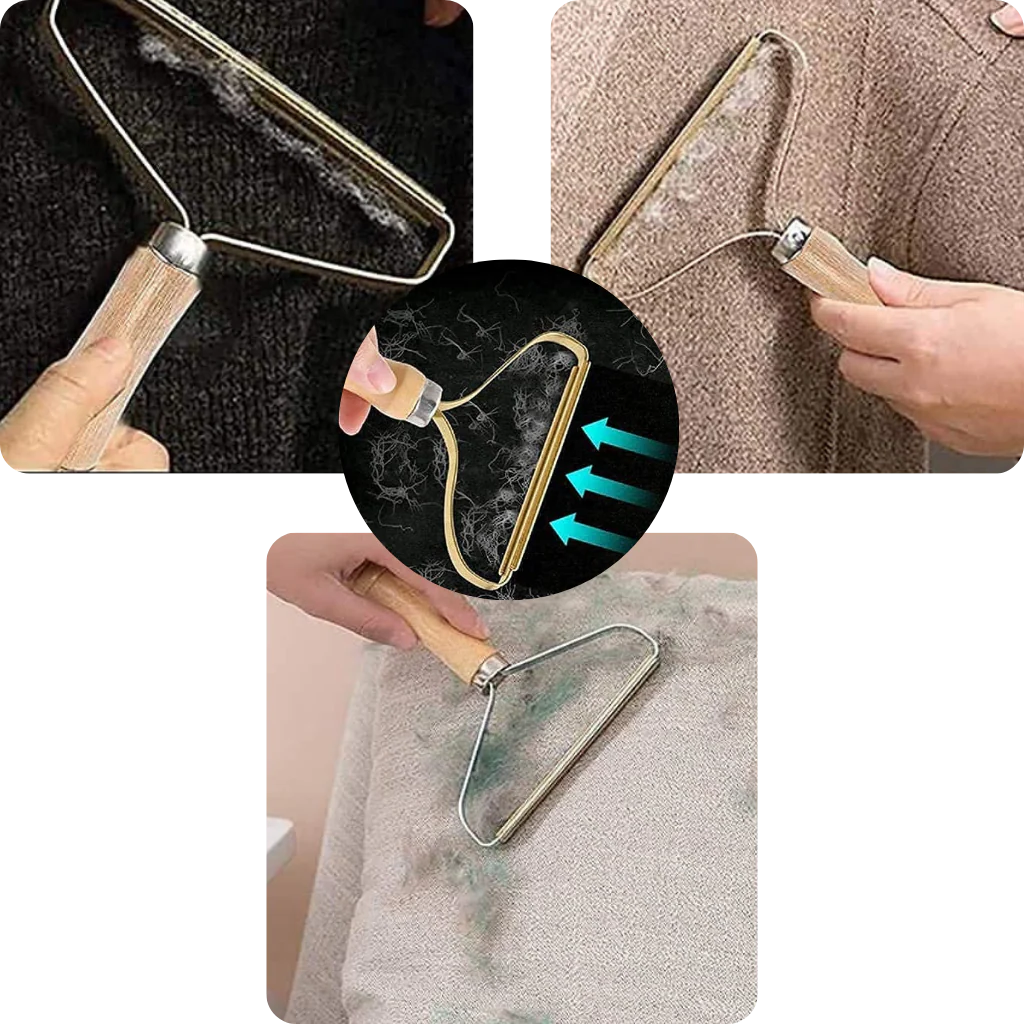 Reusable Lint Shaver for Pets - Wooden Handle with Detachable Blades