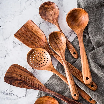 Eco-Conscious Teak Wood Cooking Utensil Collection