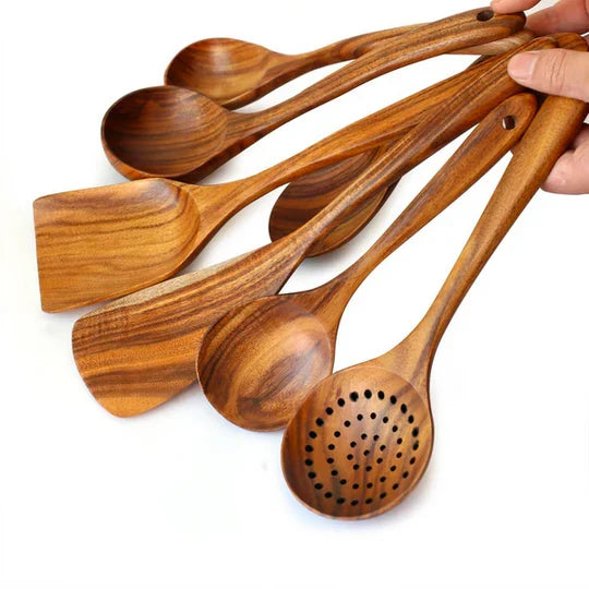 Eco-Conscious Teak Wood Cooking Utensil Collection