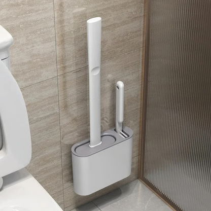 Space-Saving Bathroom Cleaning Set with Silicone Brush and Plunger Holder
