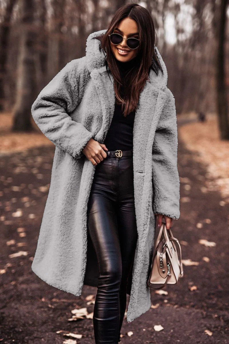 Lightweight Elegant Overcoat for Winter, Wool Blend with Faux Fur, S-XL, 9 Colors