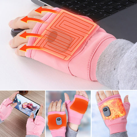 Electric Hand Warmer Fingerless Gloves – USB Rechargeable, 3 Heat Levels, 1800mAh Battery for Winter Use