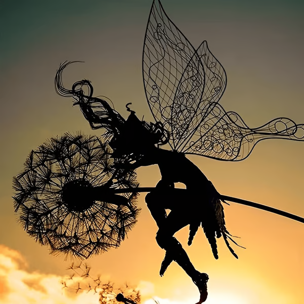 Dandelion Design Steel Garden Sculpture – Rust-Resistant Fairy Art