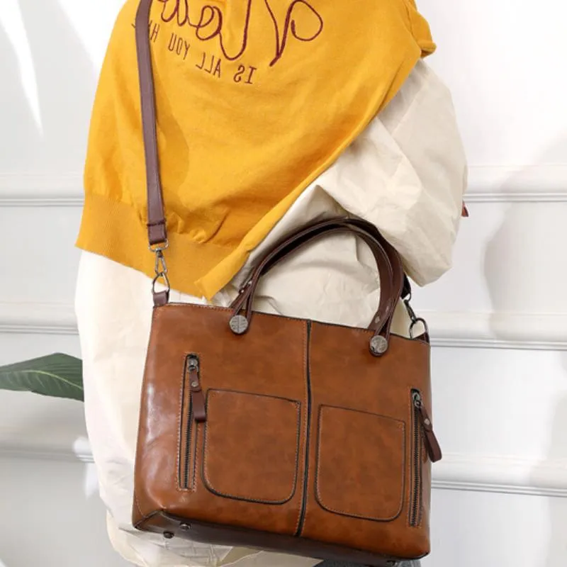 Stylish Leather Crossbody Bag with Tablet Protection, 10 x 3 x 7 in