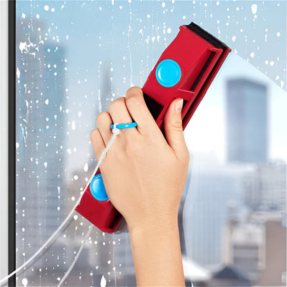 Dual-Sided Magnetic Glass Cleaner with Safety Cord and Grip