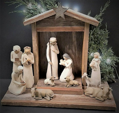 Rustic Handcrafted Nativity Scene with Six Unique Figurines