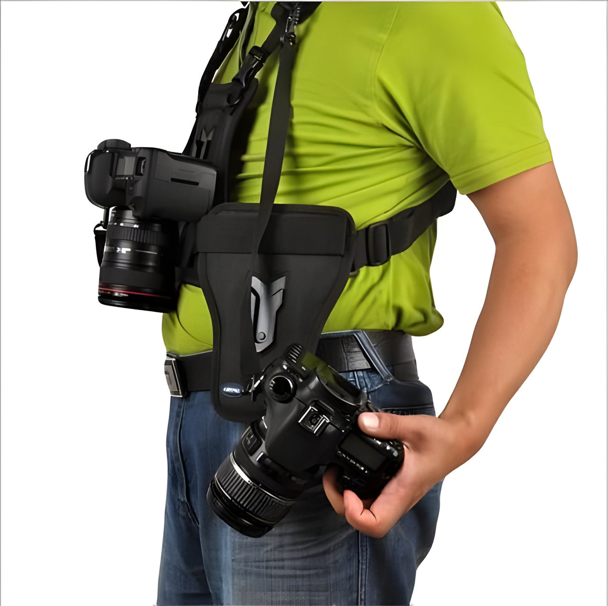 Hands-Free Camera Harness with Dual Mounts and Side Holder
