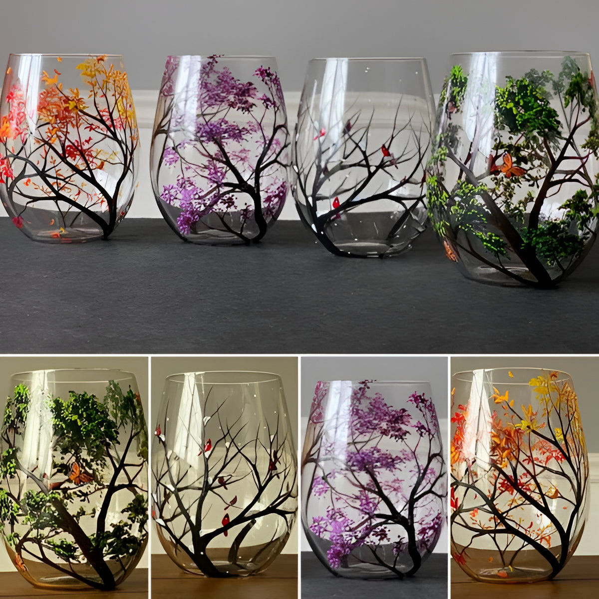 Artisan Seasonal Tree Wine Glasses – Dishwasher Safe Elegance