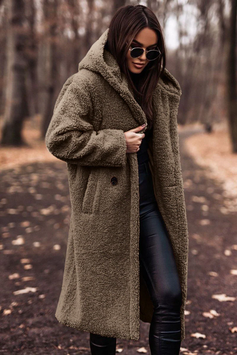 Lightweight Elegant Overcoat for Winter, Wool Blend with Faux Fur, S-XL, 9 Colors