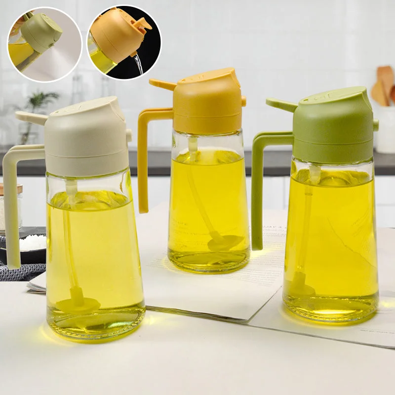 Precision Glass Oil Dispenser with Spray and Pour Features
