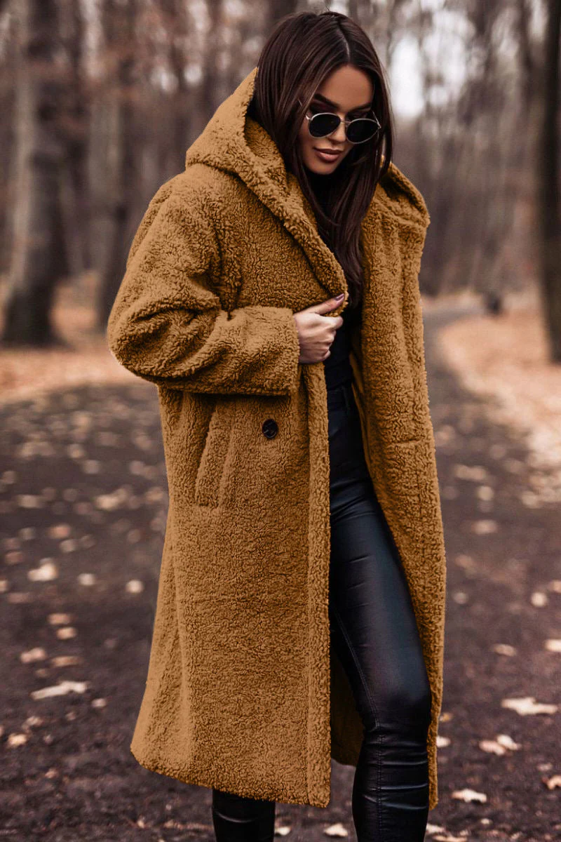 Lightweight Elegant Overcoat for Winter, Wool Blend with Faux Fur, S-XL, 9 Colors