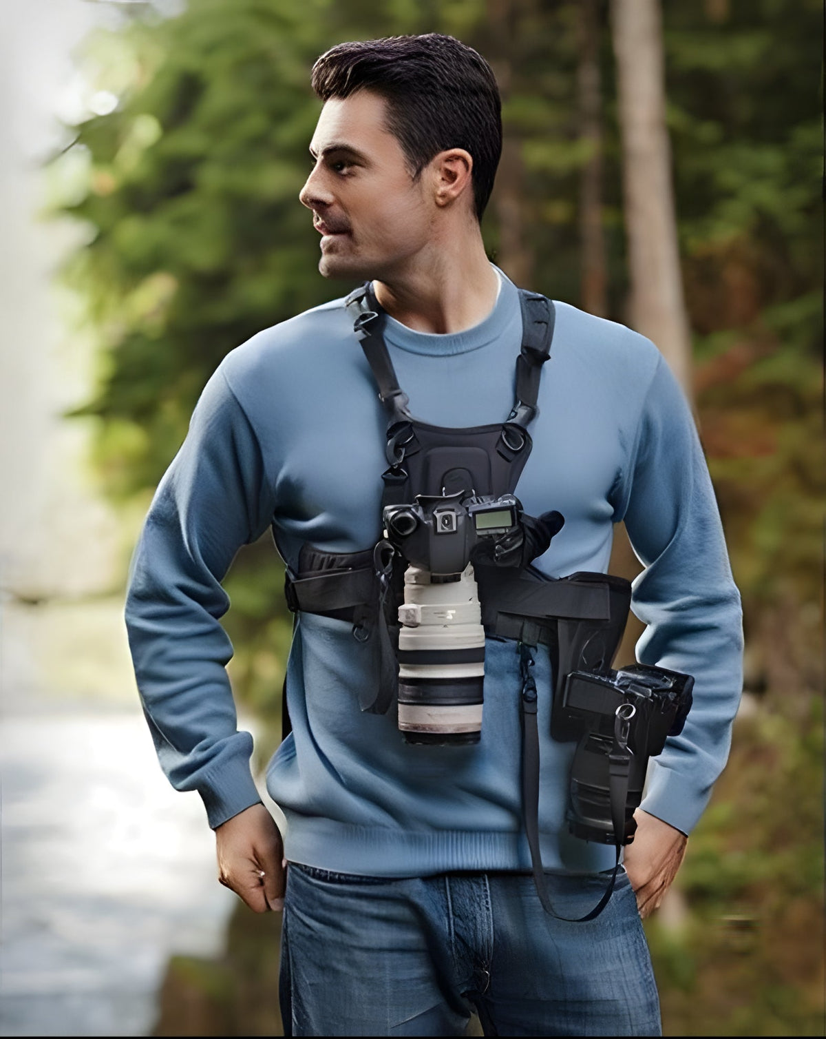 Hands-Free Camera Harness with Dual Mounts and Side Holder