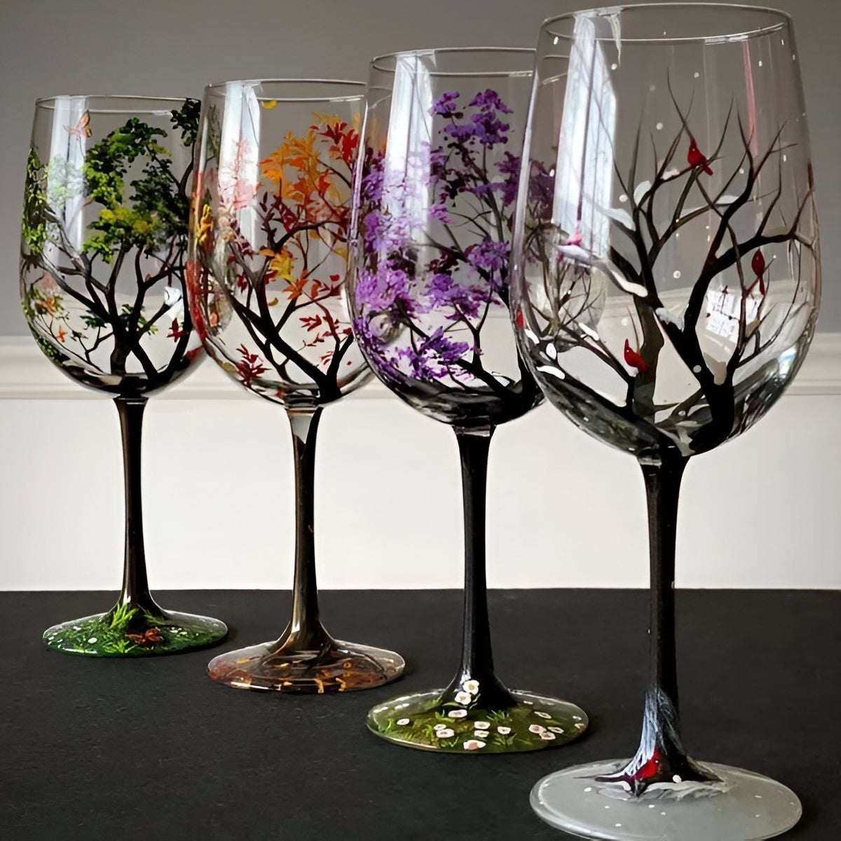 Artisan Seasonal Tree Wine Glasses – Dishwasher Safe Elegance