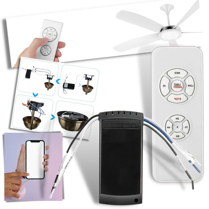 Ceiling Fan Remote Control System with Receiver and Wall Bracket - RF Speed and Light Controller for Fans and Lighting