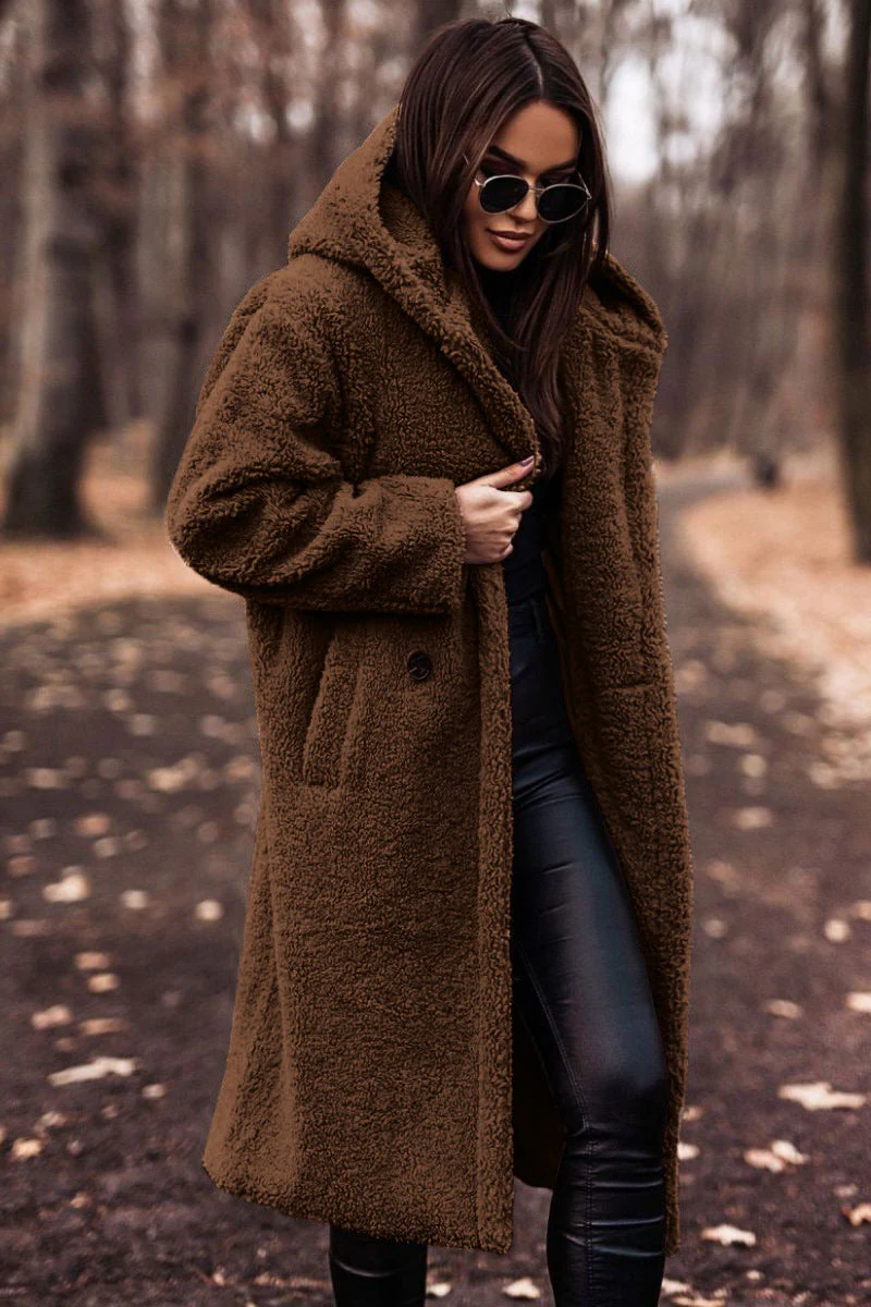 Lightweight Elegant Overcoat for Winter, Wool Blend with Faux Fur, S-XL, 9 Colors