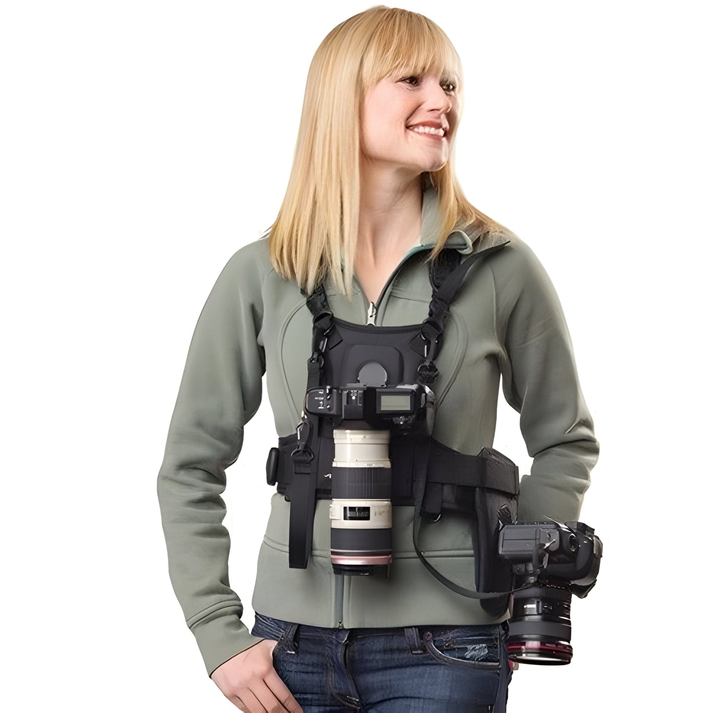 Hands-Free Camera Harness with Dual Mounts and Side Holder