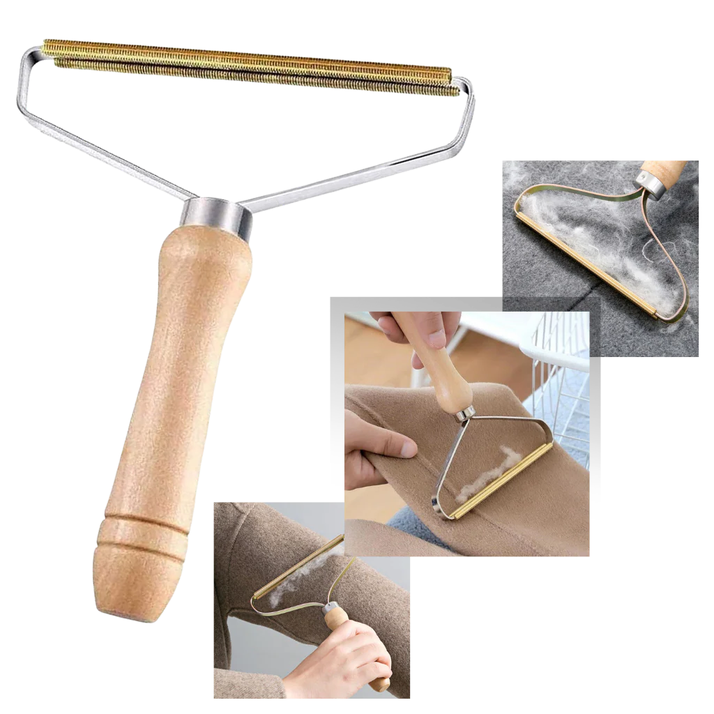 Reusable Lint Shaver for Pets - Wooden Handle with Detachable Blades