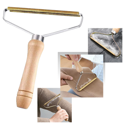 Reusable Lint Shaver for Pets - Wooden Handle with Detachable Blades