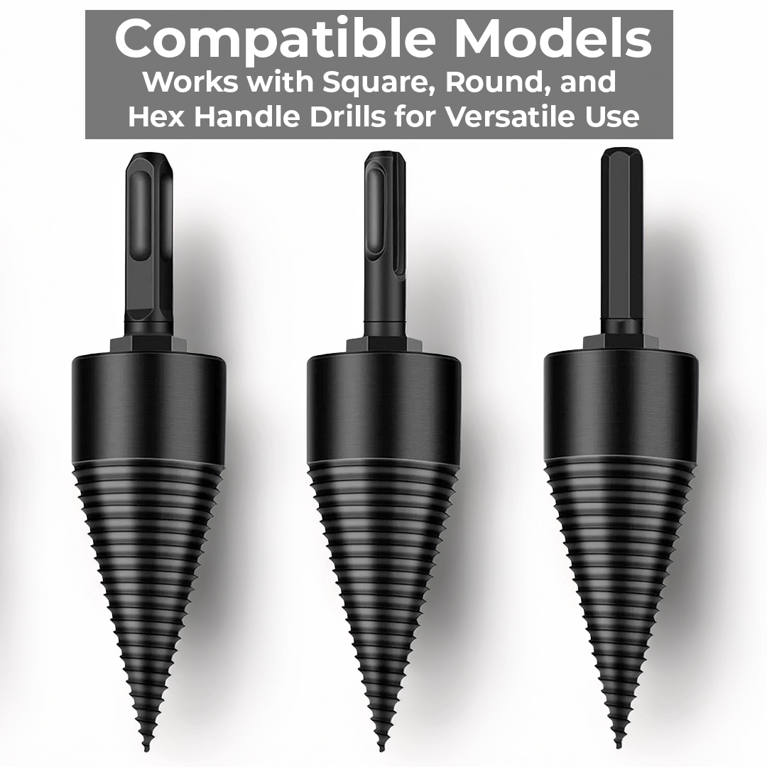 Firewood Splitter Drill Bit - High Carbon Steel with Round, Square, Hex Shank