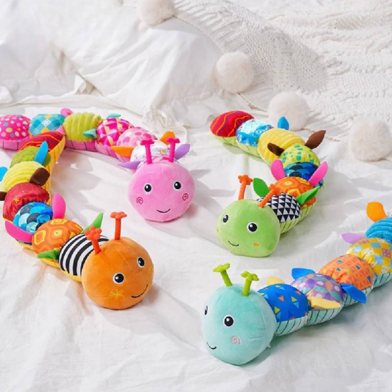 Interactive Plush Worm Toy with Music and Textured Segments