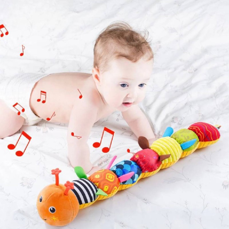 Interactive Plush Worm Toy with Music and Textured Segments
